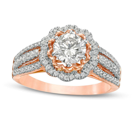 1.17 CT. T.W. Natural Diamond Flower Frame Engagement Ring in Solid 10K Rose Gold
