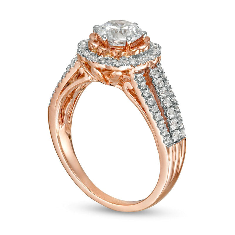 1.17 CT. T.W. Natural Diamond Flower Frame Engagement Ring in Solid 10K Rose Gold