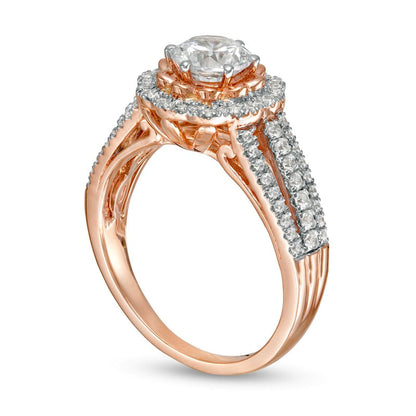1.17 CT. T.W. Natural Diamond Flower Frame Engagement Ring in Solid 10K Rose Gold