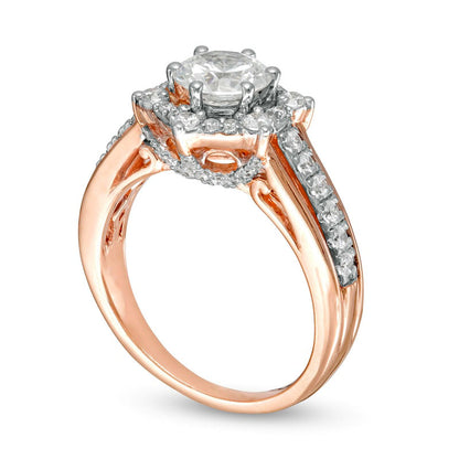 1.63 CT. T.W. Natural Diamond Hexagon Frame Engagement Ring in Solid 10K Rose Gold