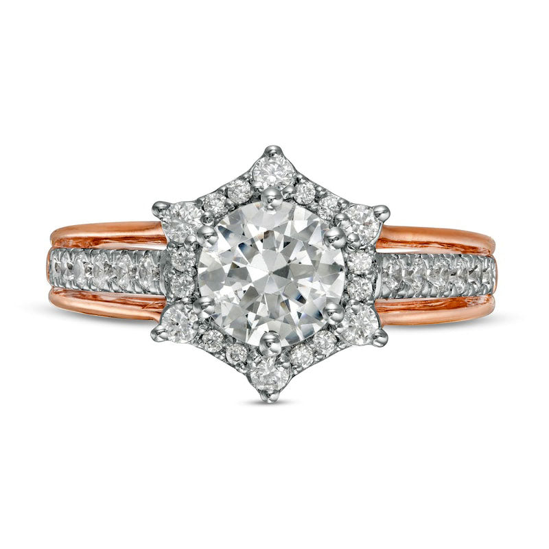 1.63 CT. T.W. Natural Diamond Hexagon Frame Engagement Ring in Solid 10K Rose Gold