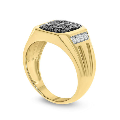 Men's 1.0 CT. T.W. Enhanced Black and White Composite Natural Diamond Octagonal Ring in Solid 10K Yellow Gold