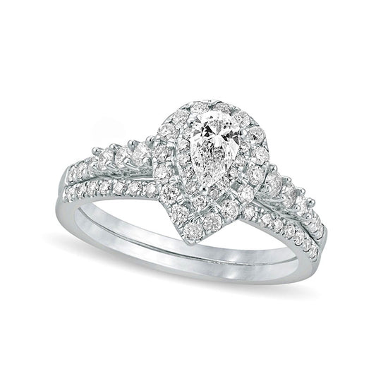 1.0 CT. T.W. Pear-Shaped Natural Diamond Double Frame Bridal Engagement Ring Set in Solid 10K Two-Tone Gold
