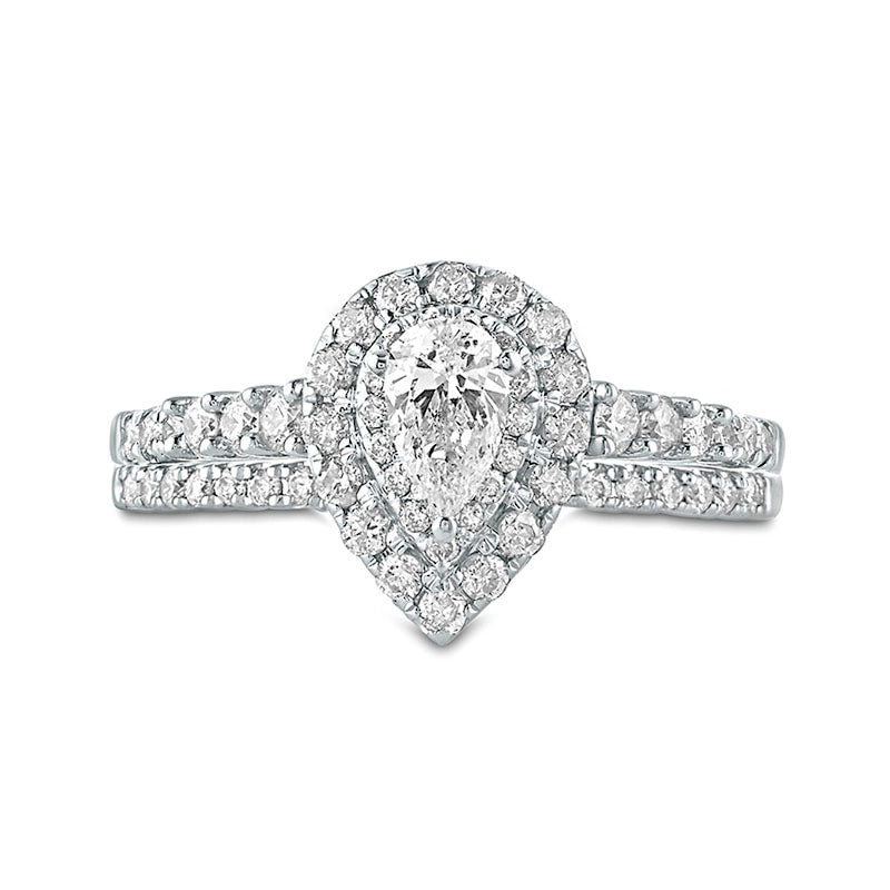 1.0 CT. T.W. Pear-Shaped Natural Diamond Double Frame Bridal Engagement Ring Set in Solid 10K Two-Tone Gold