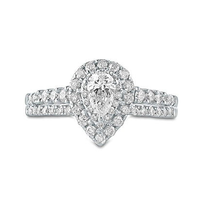 1.0 CT. T.W. Pear-Shaped Natural Diamond Double Frame Bridal Engagement Ring Set in Solid 10K Two-Tone Gold