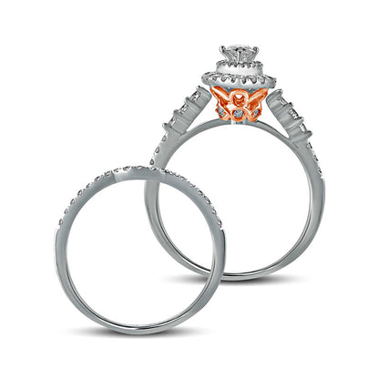 1.0 CT. T.W. Pear-Shaped Natural Diamond Double Frame Bridal Engagement Ring Set in Solid 10K Two-Tone Gold