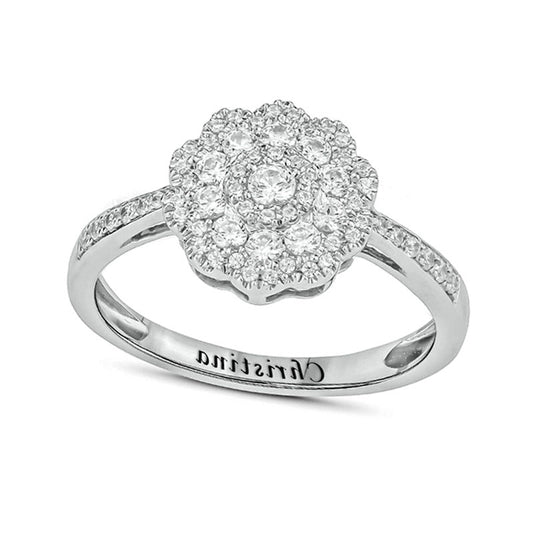 0.50 CT. T.W. Natural Diamond Flower Engravable Promise Ring in Solid 10K White Gold (1 Line)
