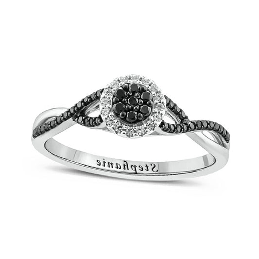0.25 CT. T.W. Enhanced Black Composite and White Natural Diamond Frame Twist Shank Promise Ring in Solid 10K White Gold (1 Line)