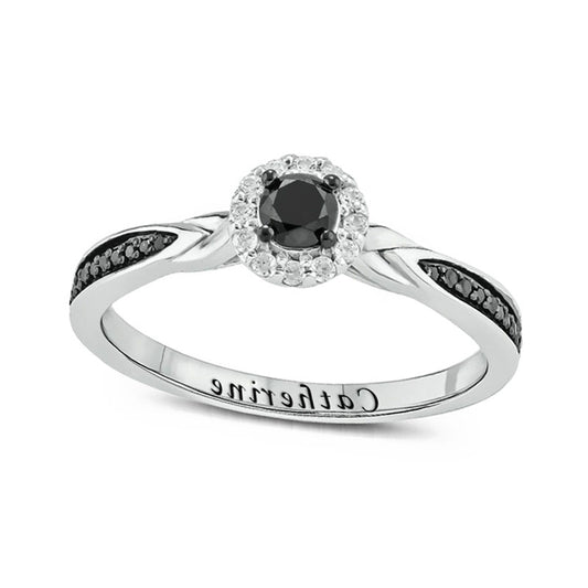 0.33 CT. T.W. Enhanced Black and White Natural Diamond Frame Braid Shank Engravable Promise Ring in Solid 10K White Gold (1 Line)