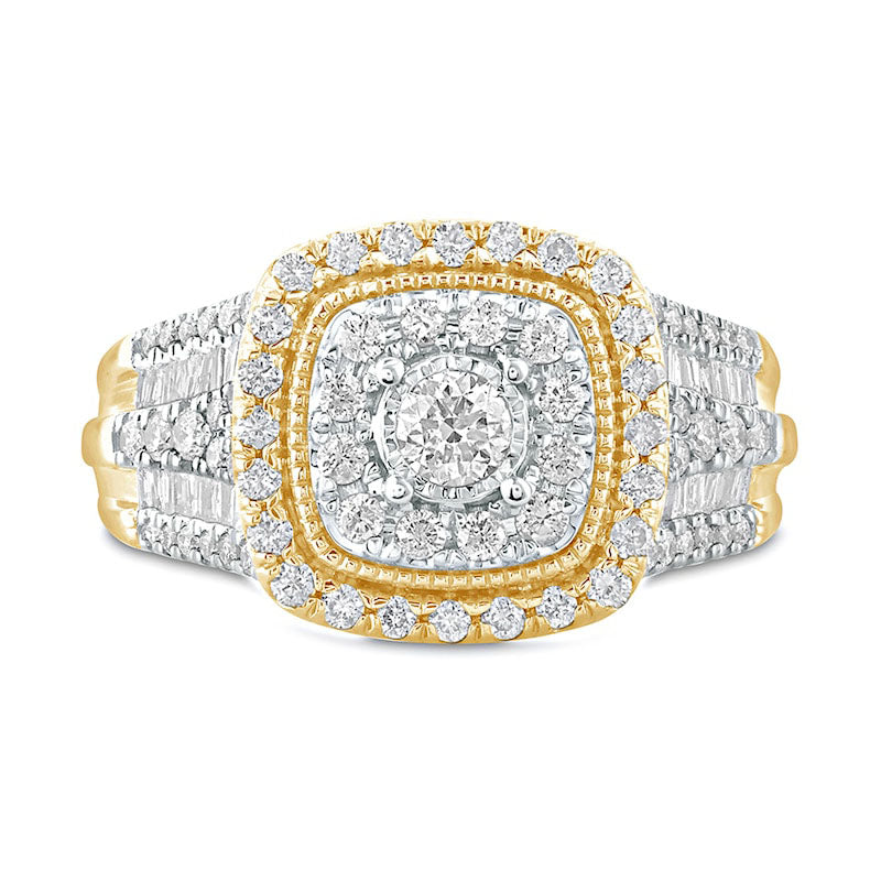 1.0 CT. T.W. Natural Diamond Cushion Frame Antique Vintage-Style Engagement Ring in Solid 10K Yellow Gold