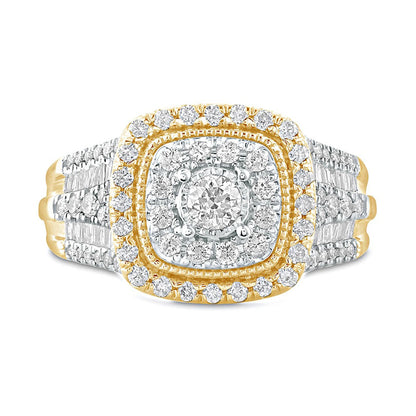 1.0 CT. T.W. Natural Diamond Cushion Frame Antique Vintage-Style Engagement Ring in Solid 10K Yellow Gold