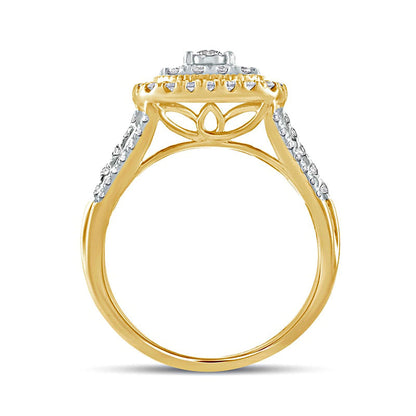 1.0 CT. T.W. Natural Diamond Cushion Frame Antique Vintage-Style Engagement Ring in Solid 10K Yellow Gold