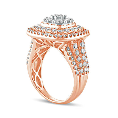 2.0 CT. T.W. Composite Natural Diamond Double Cushion Frame Engagement Ring in Solid 10K Rose Gold