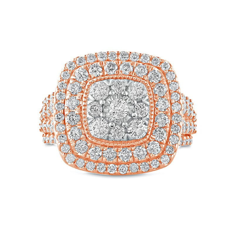 2.0 CT. T.W. Composite Natural Diamond Double Cushion Frame Engagement Ring in Solid 10K Rose Gold