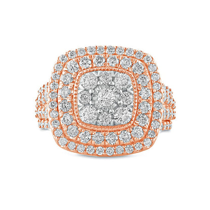 2.0 CT. T.W. Composite Natural Diamond Double Cushion Frame Engagement Ring in Solid 10K Rose Gold