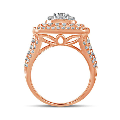 2.0 CT. T.W. Composite Natural Diamond Double Cushion Frame Engagement Ring in Solid 10K Rose Gold