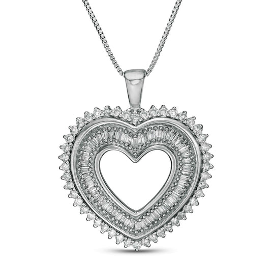 1 CT. T.W. Natural Diamond Shadow Heart Pendant in Sterling Silver