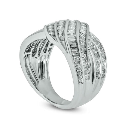 2.0 CT. T.W. Baguette and Round Natural Diamond Multi-Row Bypass Ring in Solid 10K White Gold