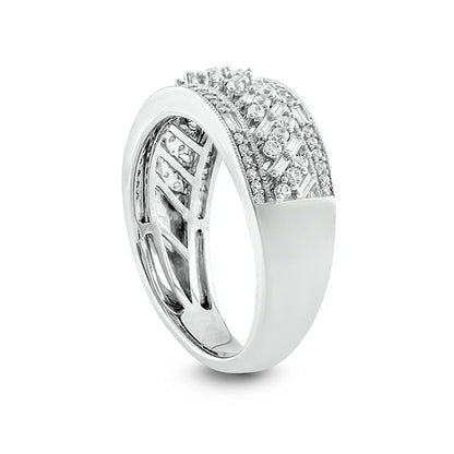 0.50 CT. T.W. Baguette and Round Natural Diamond Multi-Row Antique Vintage-Style Ring in Solid 10K White Gold