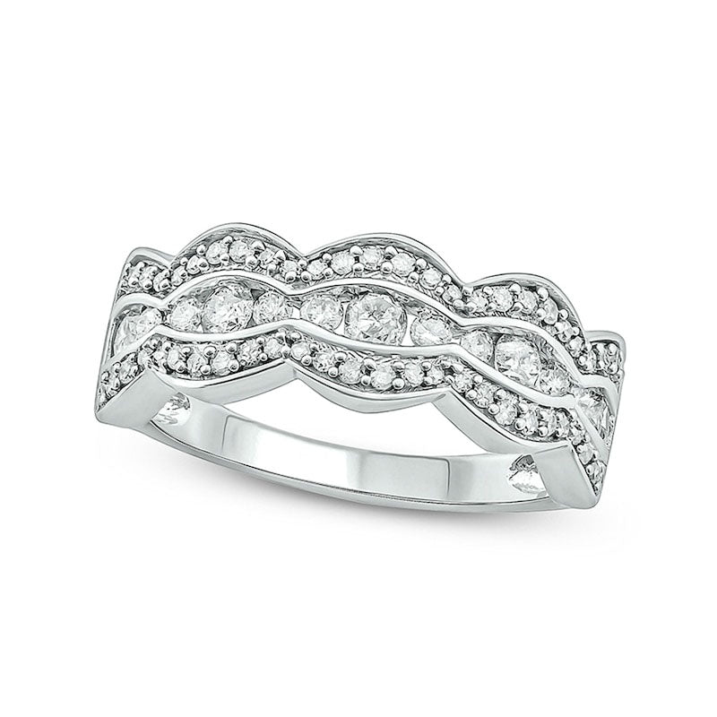 0.75 CT. T.W. Natural Diamond Scallop Shank Antique Vintage-Style Ring in Solid 10K White Gold