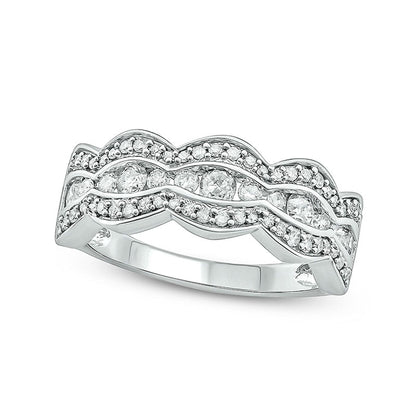 0.75 CT. T.W. Natural Diamond Scallop Shank Antique Vintage-Style Ring in Solid 10K White Gold