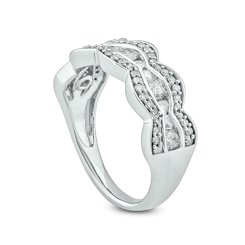 0.75 CT. T.W. Natural Diamond Scallop Shank Antique Vintage-Style Ring in Solid 10K White Gold