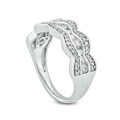 0.75 CT. T.W. Natural Diamond Scallop Shank Antique Vintage-Style Ring in Solid 10K White Gold