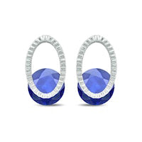 8.0mm Lab-Created Blue Sapphire and Textured Open Oval Clip-Style Drop Earrings in Sterling Silver