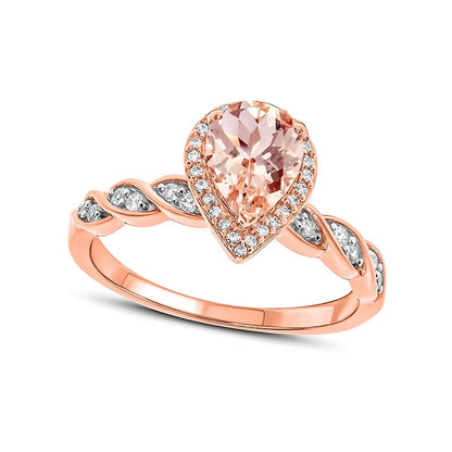Pear-Shaped Morganite and 0.20 CT. T.W. Natural Diamond Frame Twist Shank Ring in Solid 10K Rose Gold