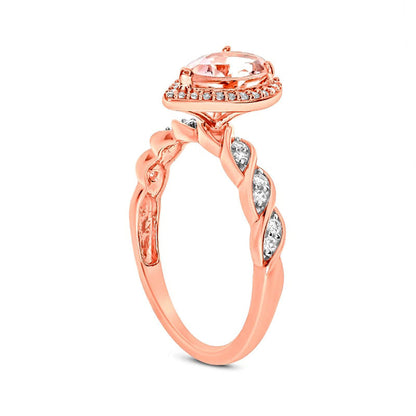 Pear-Shaped Morganite and 0.20 CT. T.W. Natural Diamond Frame Twist Shank Ring in Solid 10K Rose Gold