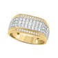 Men's 1.0 CT. T.W. Natural Diamond Border Triple Row Stepped Edge Signet Ring in Solid 10K Two-Tone Gold
