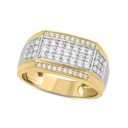 Men's 1.0 CT. T.W. Natural Diamond Border Triple Row Stepped Edge Signet Ring in Solid 10K Two-Tone Gold