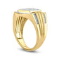 Men's 1.0 CT. T.W. Composite Natural Diamond Cushion Frame Triple Row Grooved Shank Signet Ring in Solid 10K Yellow Gold