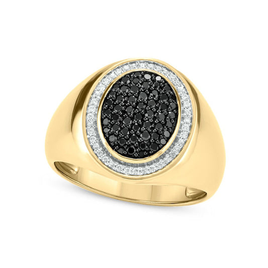 Men's 0.33 CT. T.W. Oval Composite Enhanced Black and White Natural Diamond Frame Signet Ring in Solid 10K Yellow Gold