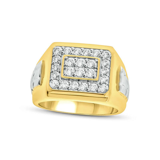 Men's 1.0 CT. T.W. Natural Diamond Frame Rectangle Signet Ring in Solid 10K Two-Tone Gold