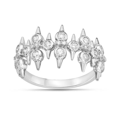 0.50 CT. T.W. Natural Diamond Spikes Multi-Row Ring in Solid 10K White Gold