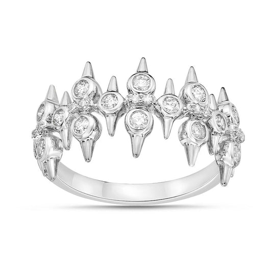 0.50 CT. T.W. Natural Diamond Spikes Multi-Row Ring in Solid 10K White Gold