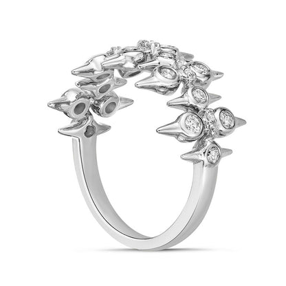 0.50 CT. T.W. Natural Diamond Spikes Multi-Row Ring in Solid 10K White Gold