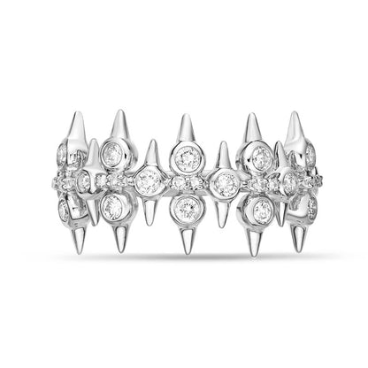 0.50 CT. T.W. Natural Diamond Spikes Multi-Row Ring in Solid 10K White Gold