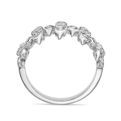 0.50 CT. T.W. Natural Diamond Spikes Multi-Row Ring in Solid 10K White Gold