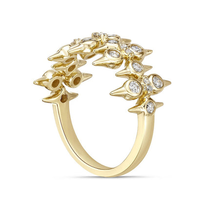 0.50 CT. T.W. Natural Diamond Spikes Multi-Row Ring in Solid 10K Yellow Gold