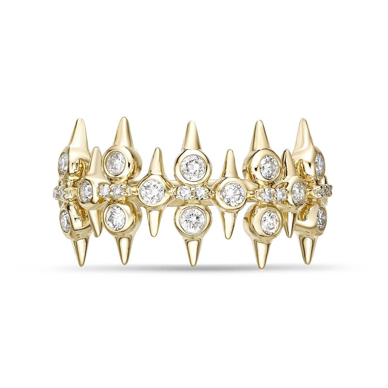 0.50 CT. T.W. Natural Diamond Spikes Multi-Row Ring in Solid 10K Yellow Gold
