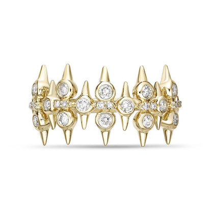 0.50 CT. T.W. Natural Diamond Spikes Multi-Row Ring in Solid 10K Yellow Gold
