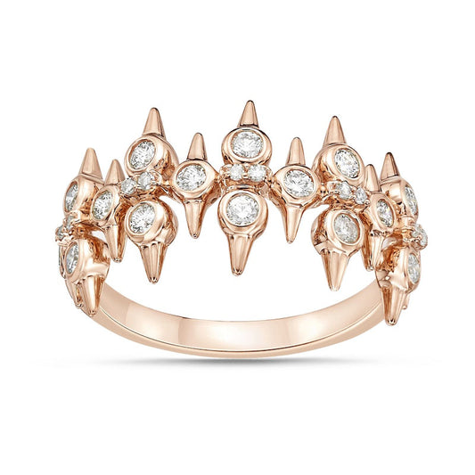 0.50 CT. T.W. Natural Diamond Spikes Multi-Row Ring in Solid 10K Rose Gold