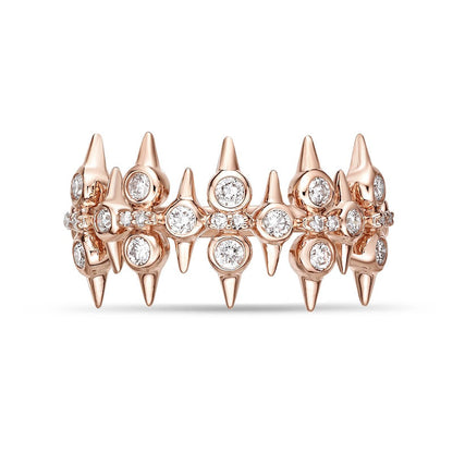 0.50 CT. T.W. Natural Diamond Spikes Multi-Row Ring in Solid 10K Rose Gold