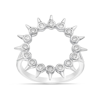 0.25 CT. T.W. Natural Diamond Spikes Circle Ring in Solid 10K White Gold