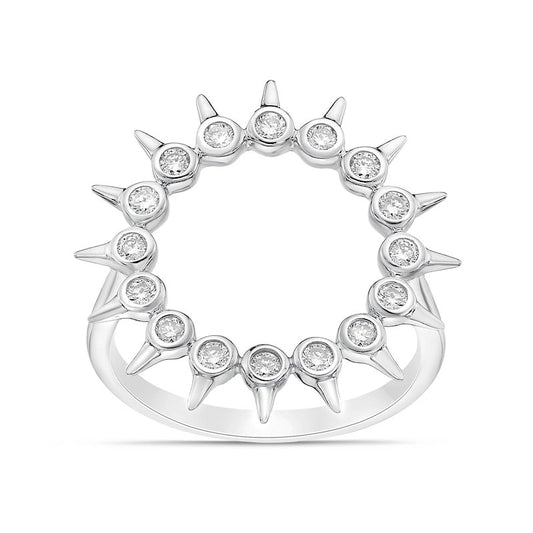 0.25 CT. T.W. Natural Diamond Spikes Circle Ring in Solid 10K White Gold