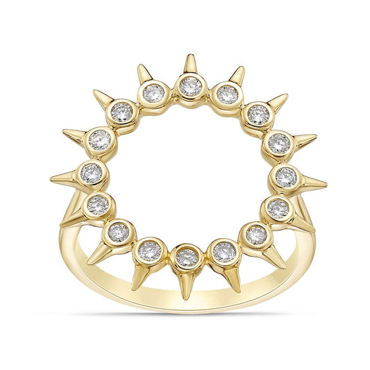 0.25 CT. T.W. Natural Diamond Spikes Circle Ring in Solid 10K Yellow Gold