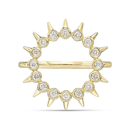 0.25 CT. T.W. Natural Diamond Spikes Circle Ring in Solid 10K Yellow Gold