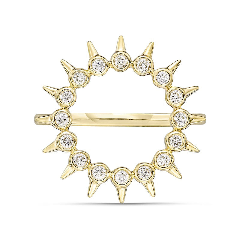 0.25 CT. T.W. Natural Diamond Spikes Circle Ring in Solid 10K Yellow Gold
